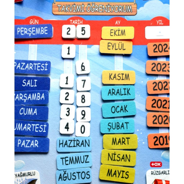 2 Set - 73 Parça  Takvimi ve Renkleri Öğreniyorum  Keçe Cırtlı Duvar Panoları , Eğitici Oyuncak