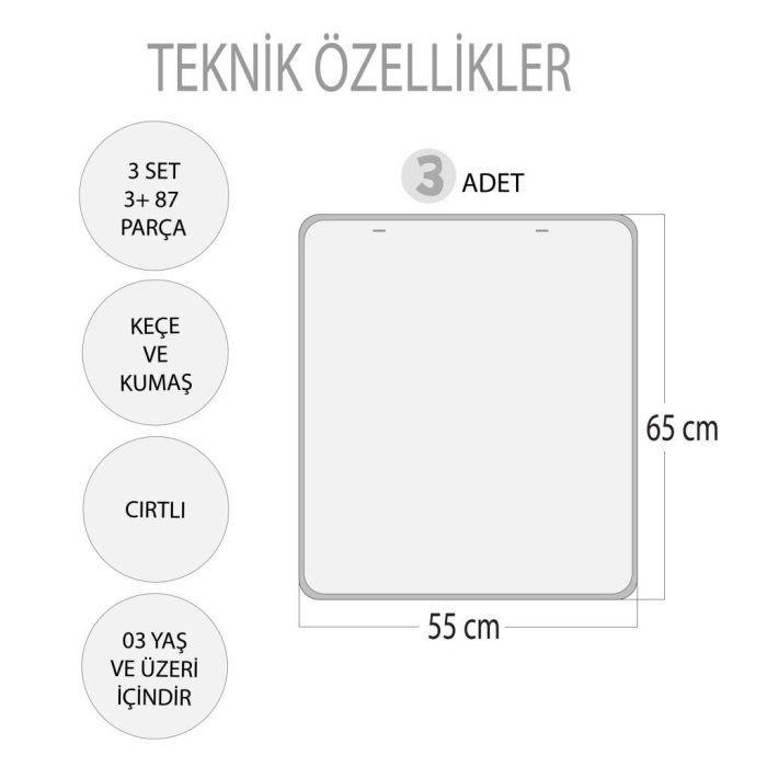 3 Set - 87 Parça  Az - Çok , Büyük - Küçük Meyve ve Sıradakini Biliyorum Oyunu Keçe Cırtlı Duvar Panoları , Eğitici Oyuncak