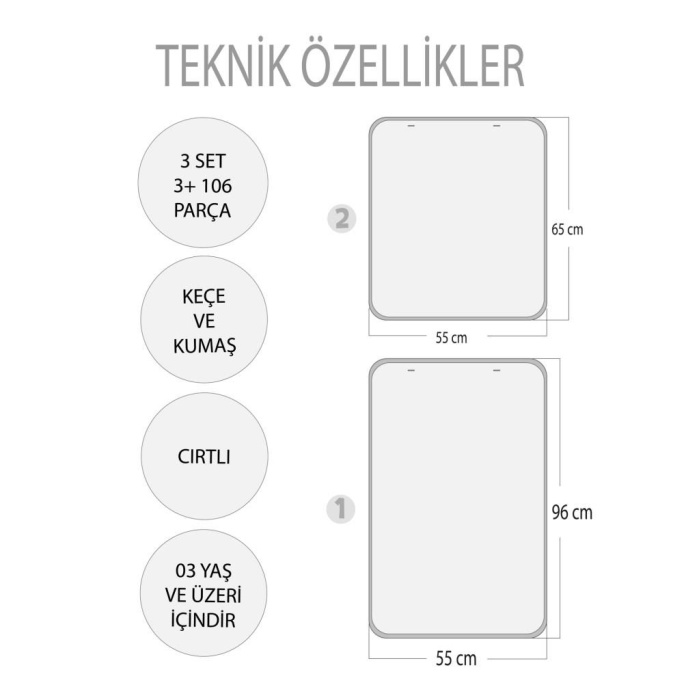 3 Set -106 Parça  İç Organlar , İskelet  Sistemi ve Takvimi Öğreniyorum Keçe Cırtlı Duvar Panoları , Eğitici Oyuncak