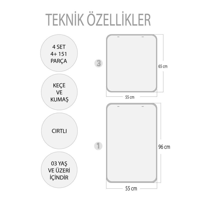 4 Set - 151 Parça  İskelet , İç Organlar Sistemi , Takvim ve Rakamları Öğreniyorum Keçe Cırtlı Duvar Panoları , Eğitici Oyuncak