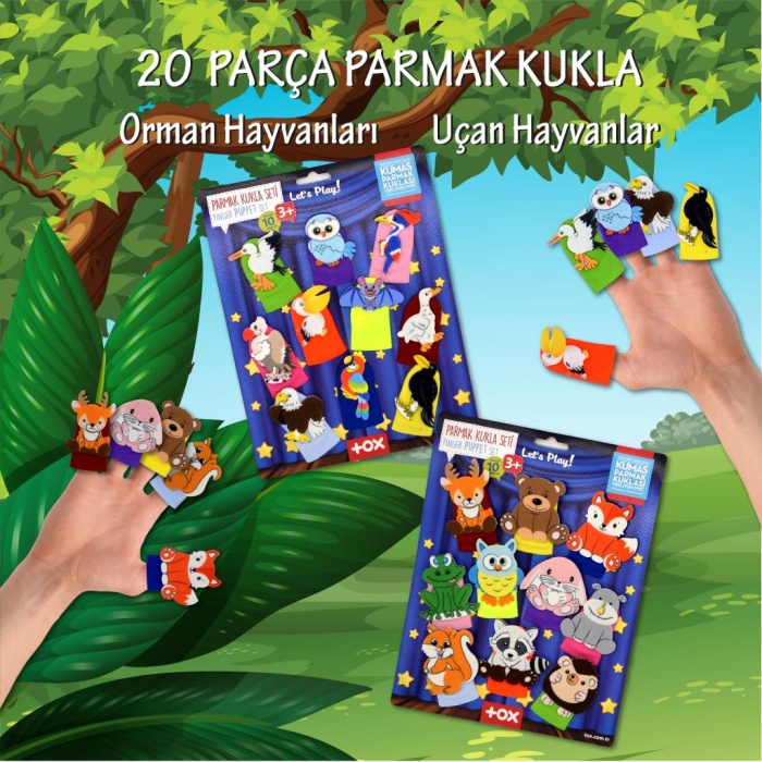 2 Set - 20 Parça  Orman ve Uçan Hayvanlar Parmak Kukla