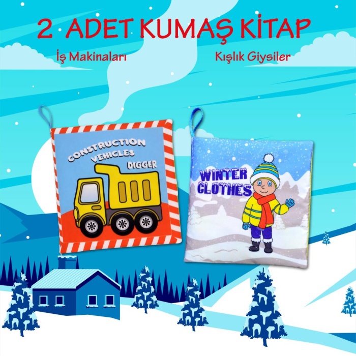 2 Kitap  İngilizce İş Makinaları ve Kışlık Giysiler Kumaş Sessiz Kitap