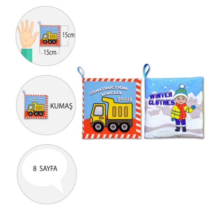 2 Kitap  İngilizce İş Makinaları ve Kışlık Giysiler Kumaş Sessiz Kitap
