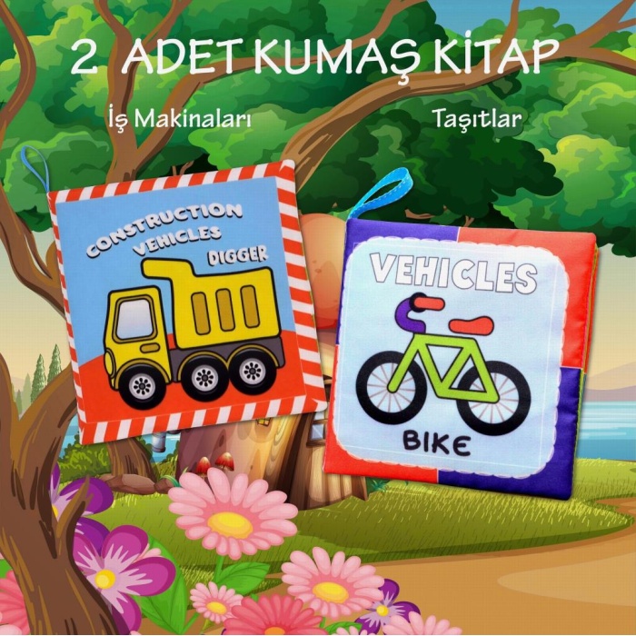 2 Kitap  İngilizce İş Makinaları ve Taşıtlar Kumaş Sessiz Kitap
