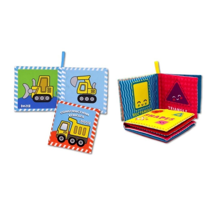 2 Kitap  İngilizce İş Makinaları ve Şekiller Kumaş Sessiz Kitap