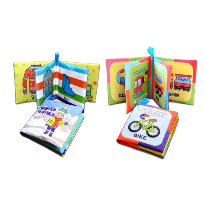 2 Kitap  İngilizce Kışlık Giysiler ve Taşıtlar Kumaş Sessiz Kitap