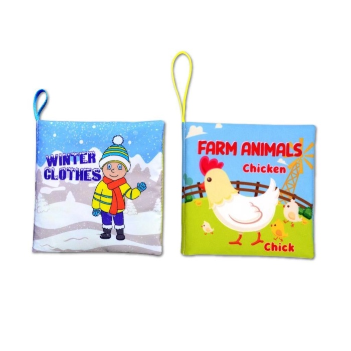 2 Kitap  İngilizce Kışlık Giysiler ve Çiftlik Hayvanları Kumaş Sessiz Kitap