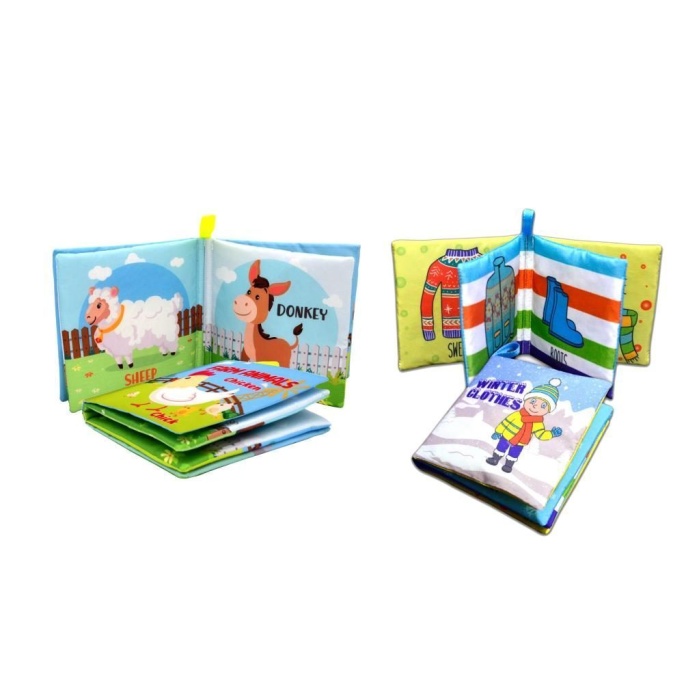 2 Kitap  İngilizce Kışlık Giysiler ve Çiftlik Hayvanları Kumaş Sessiz Kitap