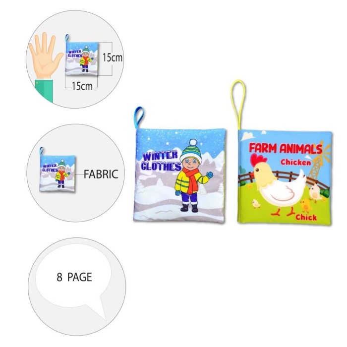 2 Kitap  İngilizce Kışlık Giysiler ve Çiftlik Hayvanları Kumaş Sessiz Kitap