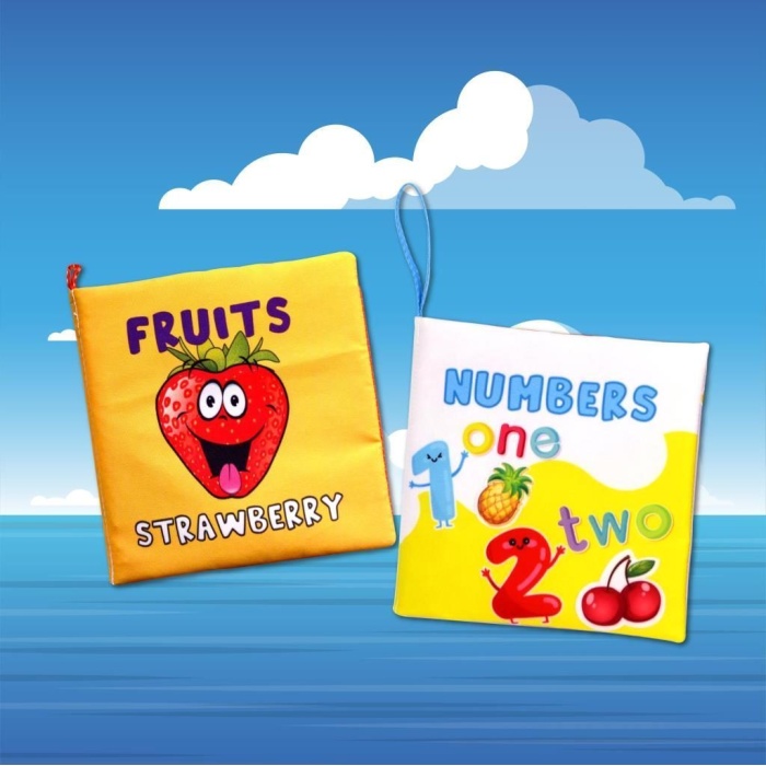 2 Kitap  İngilizce Meyveler ve Rakamlar Kumaş Sessiz Kitap