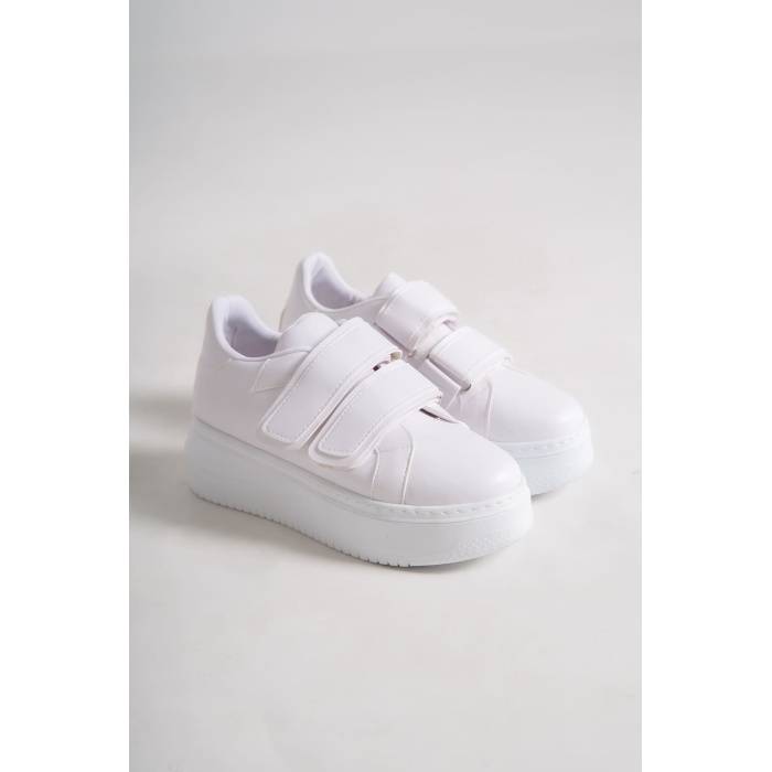 Lisinya948  Bağcıksız Cırt Cırtlı Ortopedik Taban Kadın Sneaker Ayakkabı BT Beyaz