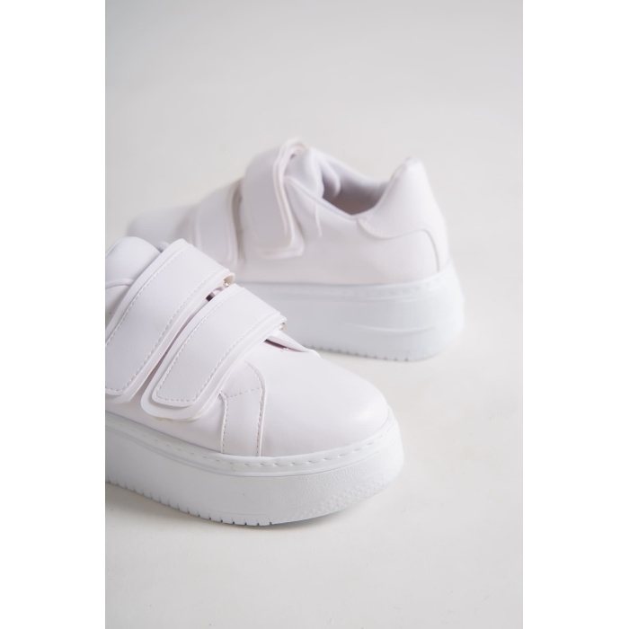Lisinya948  Bağcıksız Cırt Cırtlı Ortopedik Taban Kadın Sneaker Ayakkabı BT Beyaz