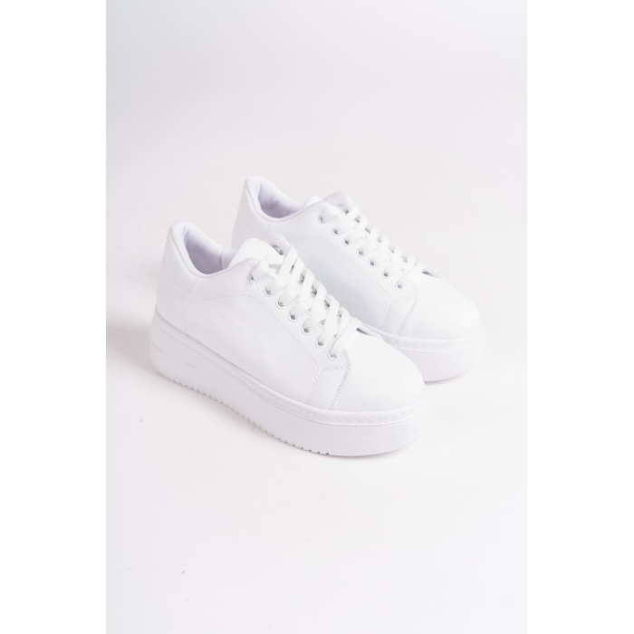 Lisinya948  Bağcıklı Ortopedik Taban Kadın Sneaker Ayakkabı BT Beyaz