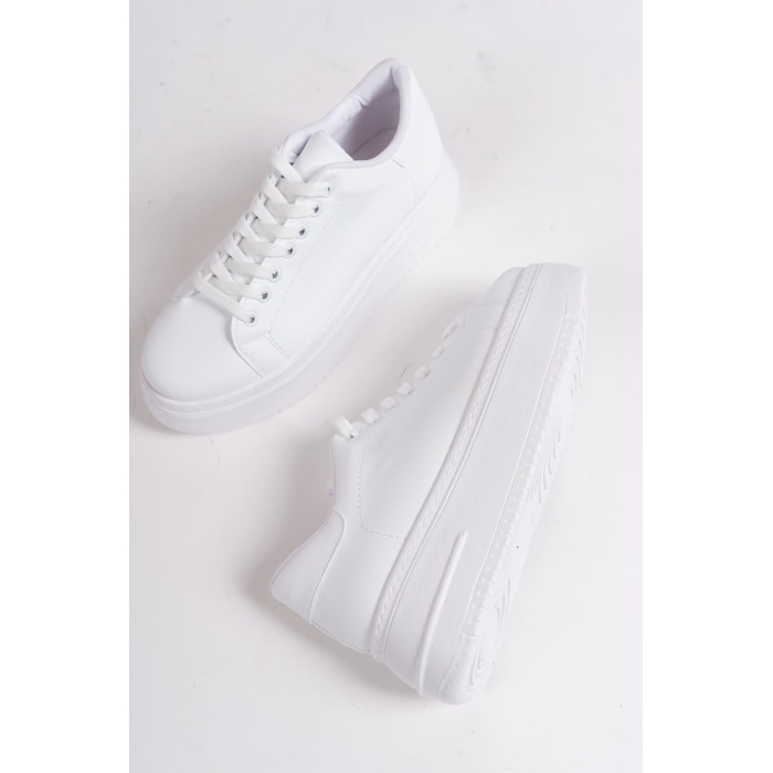 Lisinya948  Bağcıklı Ortopedik Taban Kadın Sneaker Ayakkabı BT Beyaz