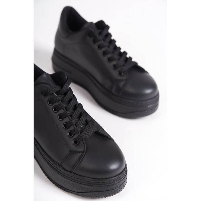Lisinya948  Bağcıklı Ortopedik Taban Kadın Sneaker Ayakkabı ST Siyah