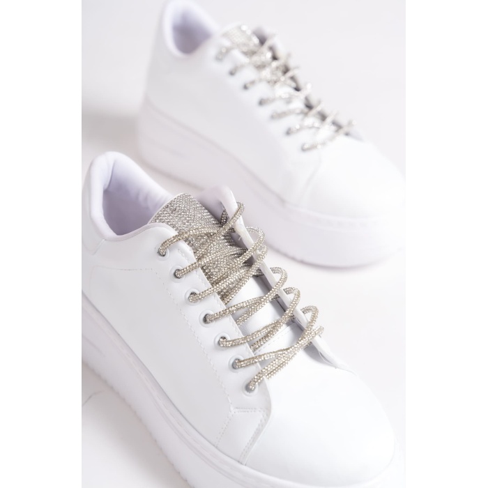 Lisinya948  Bağcıklı Ortopedik Taban Taşlı Kadın Sneaker Ayakkabı BT Beyaz
