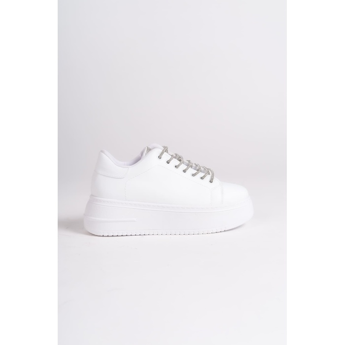 Lisinya948  Bağcıklı Ortopedik Taban Taşlı Kadın Sneaker Ayakkabı BT Beyaz