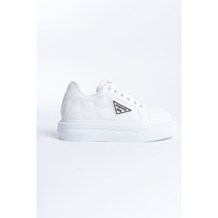 Lisinya948  Bağcıklı Ortopedik Taban Desenli Kadın Sneaker Ayakkabı BT Beyaz