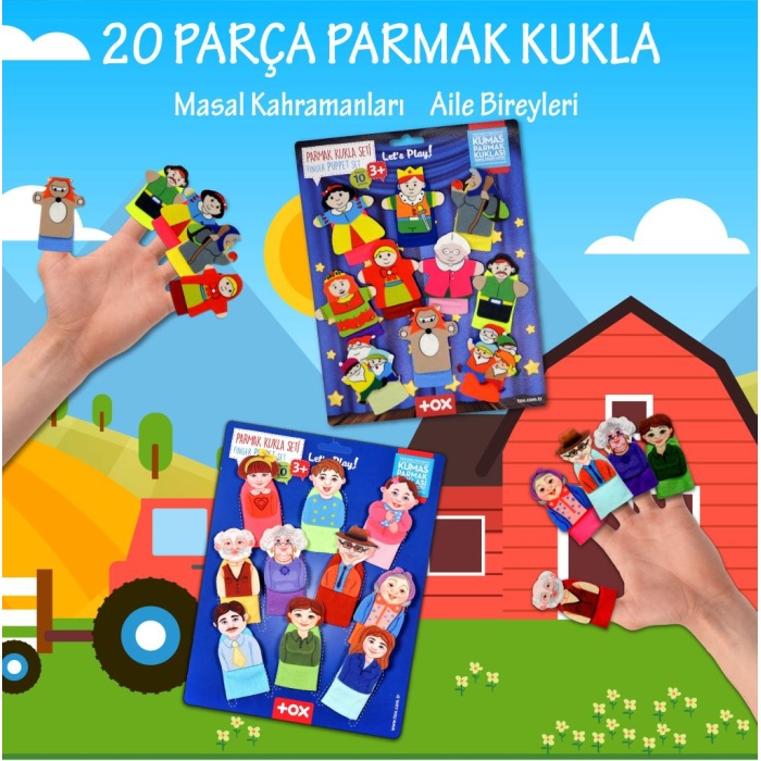 2 Set - 20 Parça  Masal Kahramanları ve Aile Bireyleri Parmak Kukla