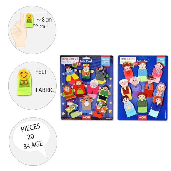 2 Set - 20 Parça  Masal Kahramanları ve Aile Bireyleri Parmak Kukla