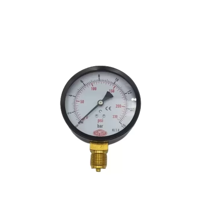 Ø 100 - 0 - 16 BAR 1/2 ALTTAN ÇIKIŞLI KURU TİP MANOMETRE (Lisinya)