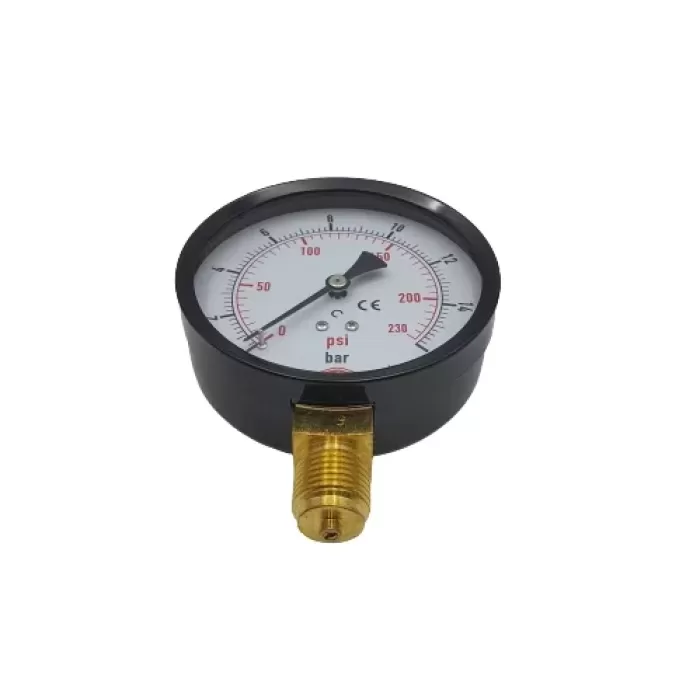 Ø 100 - 0 - 16 BAR 1/2 ALTTAN ÇIKIŞLI KURU TİP MANOMETRE (Lisinya)