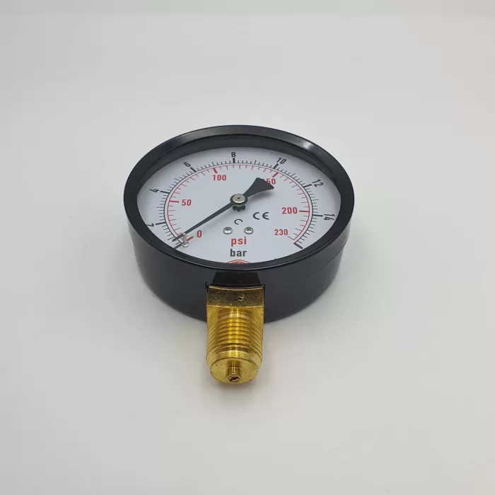 Ø 100 - 0 - 16 BAR 1/2 ALTTAN ÇIKIŞLI KURU TİP MANOMETRE (Lisinya)