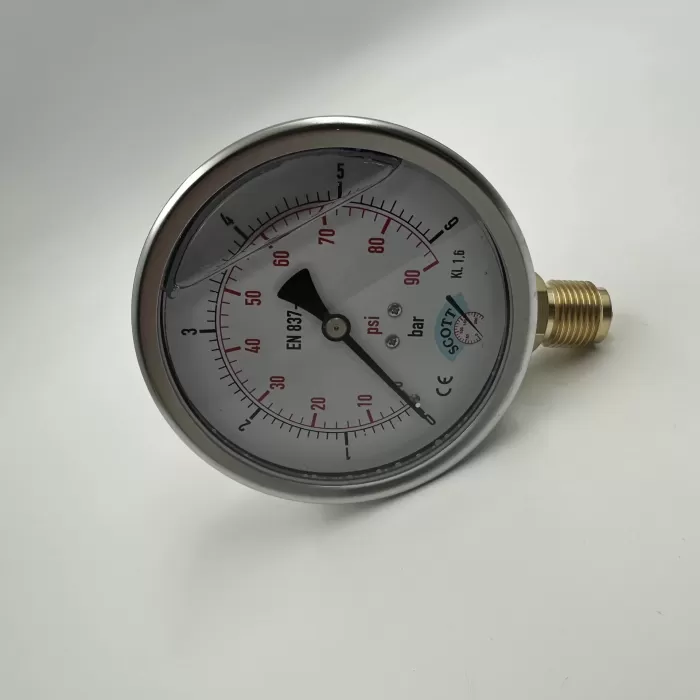 Ø 100 - 0 - 6 BAR 1/2 GLİSERİNLİ ALTTAN ÇIKIŞLI MANOMETRE (Lisinya)