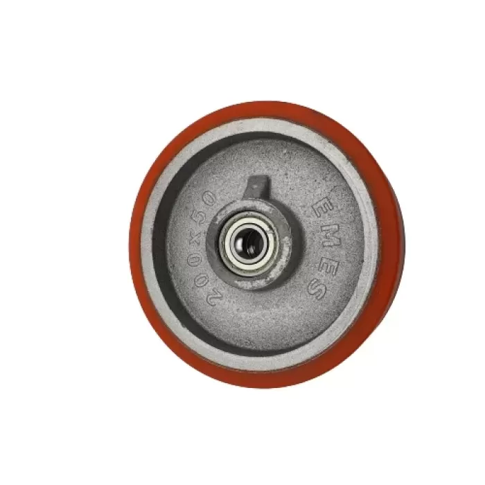 TRANSPALET TEKERİ DÖKÜM POLİÜTERAN KAPLAMALI BİLYALI RULMANLI 200 X 50 X 20 (Lisinya)