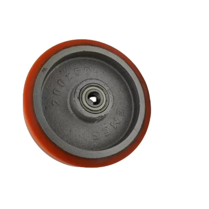 TRANSPALET TEKERİ DÖKÜM POLİÜTERAN KAPLAMALI BİLYALI RULMANLI 200 X 50 X 20 (Lisinya)