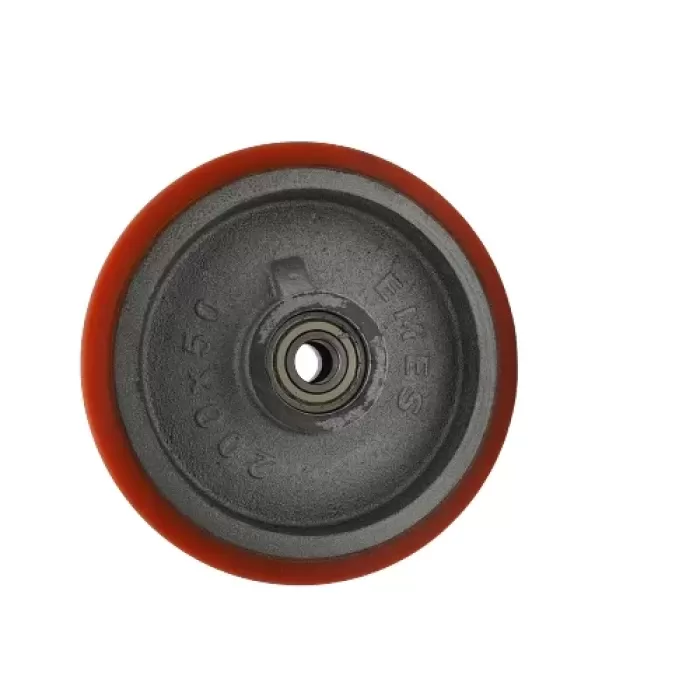 TRANSPALET TEKERİ DÖKÜM POLİÜTERAN KAPLAMALI BİLYALI RULMANLI 200 X 50 X 20 (Lisinya)