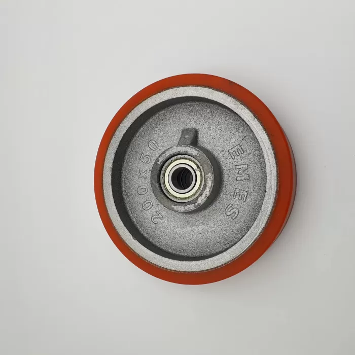 TRANSPALET TEKERİ DÖKÜM POLİÜTERAN KAPLAMALI BİLYALI RULMANLI 200 X 50 X 20 (Lisinya)