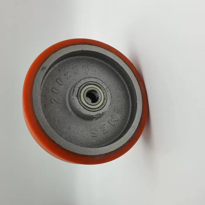 TRANSPALET TEKERİ DÖKÜM POLİÜTERAN KAPLAMALI BİLYALI RULMANLI 200 X 50 X 20 (Lisinya)