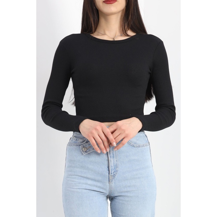 Kaşkorse Bisiklet Yaka Crop Body Siyah