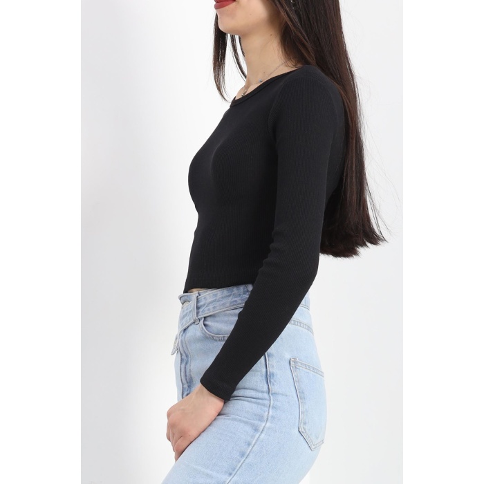 Kaşkorse Bisiklet Yaka Crop Body Siyah