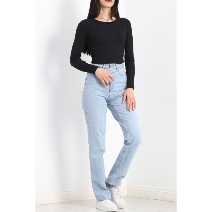 Kaşkorse Bisiklet Yaka Crop Body Siyah