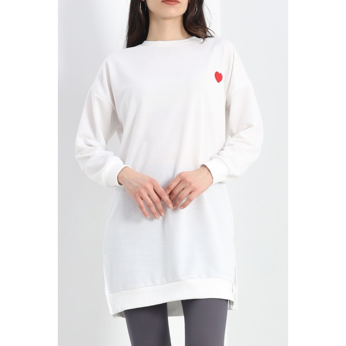 Kalp Nakışlı Tunik Ekru