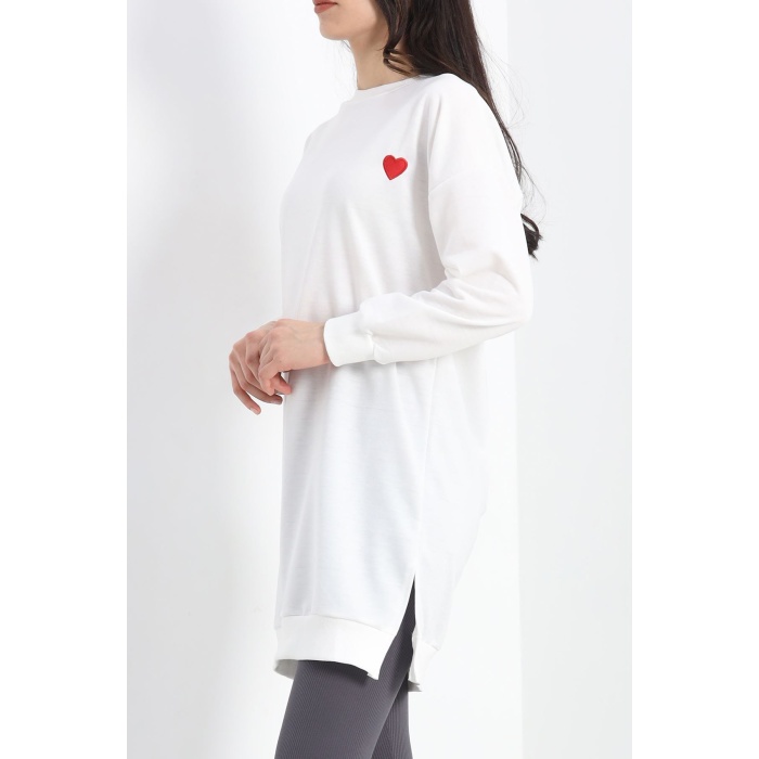 Kalp Nakışlı Tunik Ekru