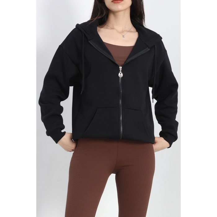 Fermuarlı Sweat Siyah