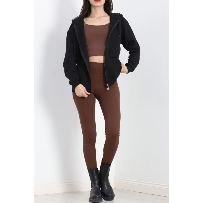 Fermuarlı Sweat Siyah