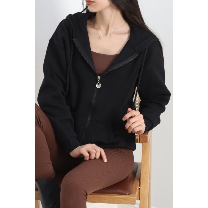 Fermuarlı Sweat Siyah