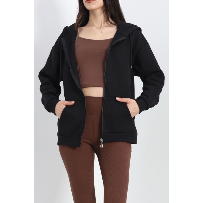 Fermuarlı Sweat Siyah
