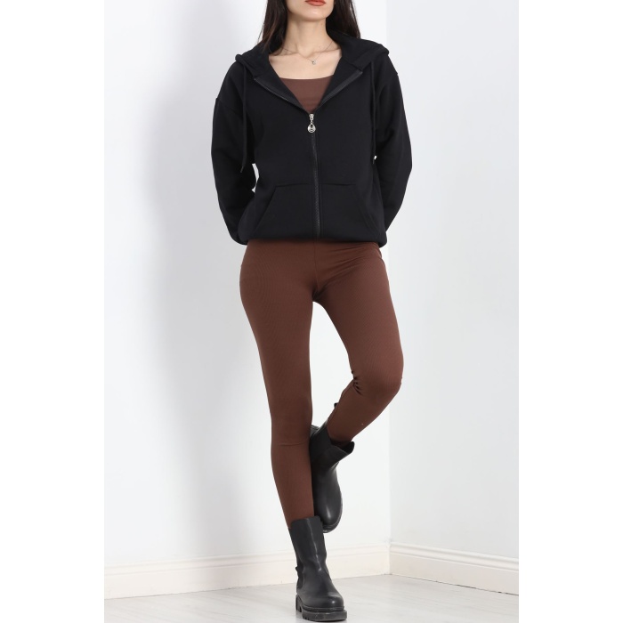 Fermuarlı Sweat Siyah