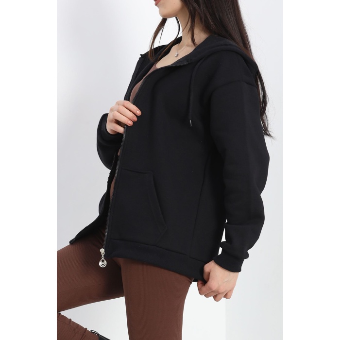 Fermuarlı Sweat Siyah