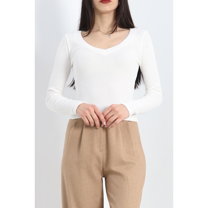 Kaşkorse V Yaka Body Ekru