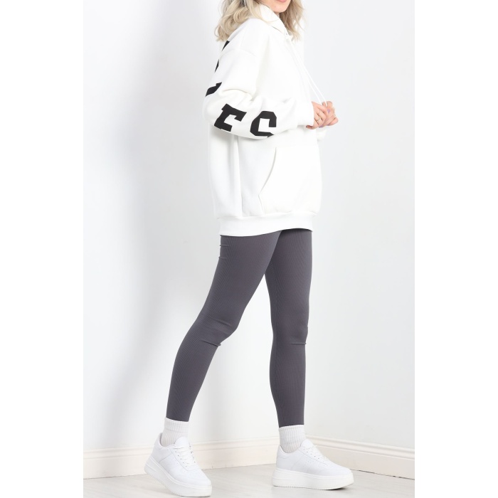 Sırt Baskılı 3 İplik Şardonlu Sweat Ekru