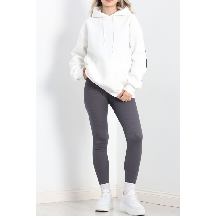 Sırt Baskılı 3 İplik Şardonlu Sweat Ekru