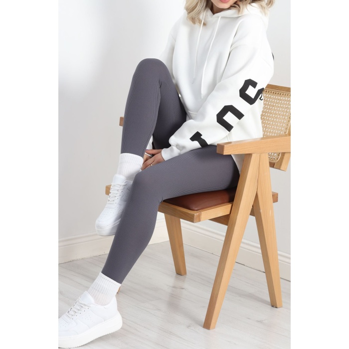 Sırt Baskılı 3 İplik Şardonlu Sweat Ekru