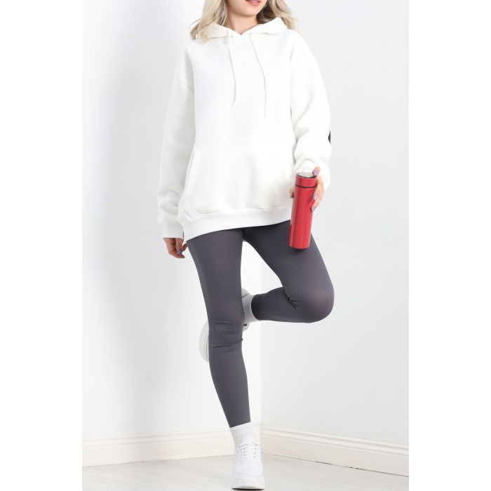 Sırt Baskılı 3 İplik Şardonlu Sweat Ekru