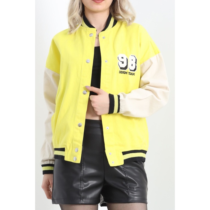 Nakışlı Denim Kolej Ceket Sarı